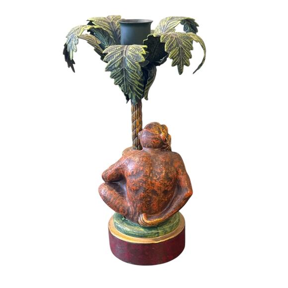 Vintage Metal Petites Choses Tropical Monkey Palm Tree Candle Holder Candlestick - Picture 5 of 6